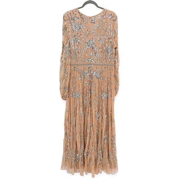 Mac Duggal Beige Embellished High Neck Puff Sleeve Gown $698 - Size 14 - Picture 10 of 14